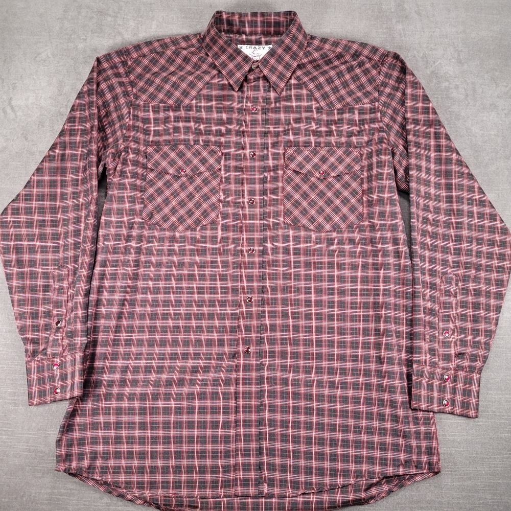 Crazy Horse Plaid Western Shirt‎ Long Sleeve Snap Button Front Mens Size XL